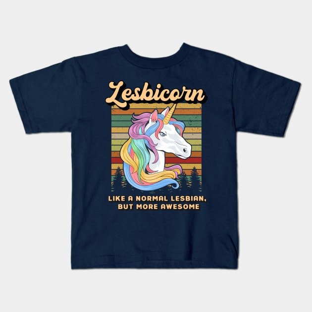 Lesbian - Lesbicorn with retro unicorn head Design Kids T-Shirt by best-vibes-only